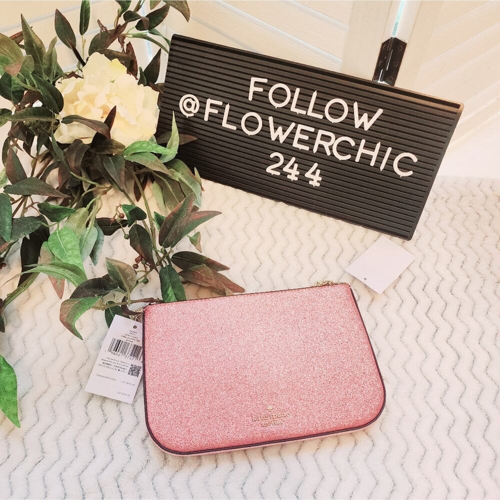KATE SPADE GLIMMER PINK GLITTER POCHETTE